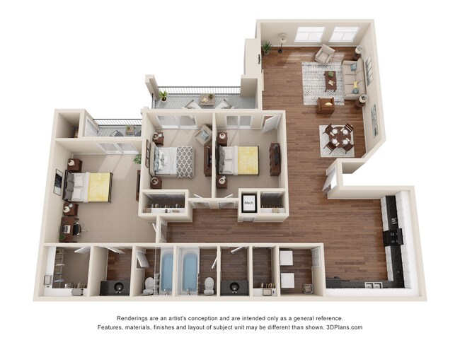 3 Bed 2 Bath Luxury Renovated 1295 sq ft 2408 floor plan